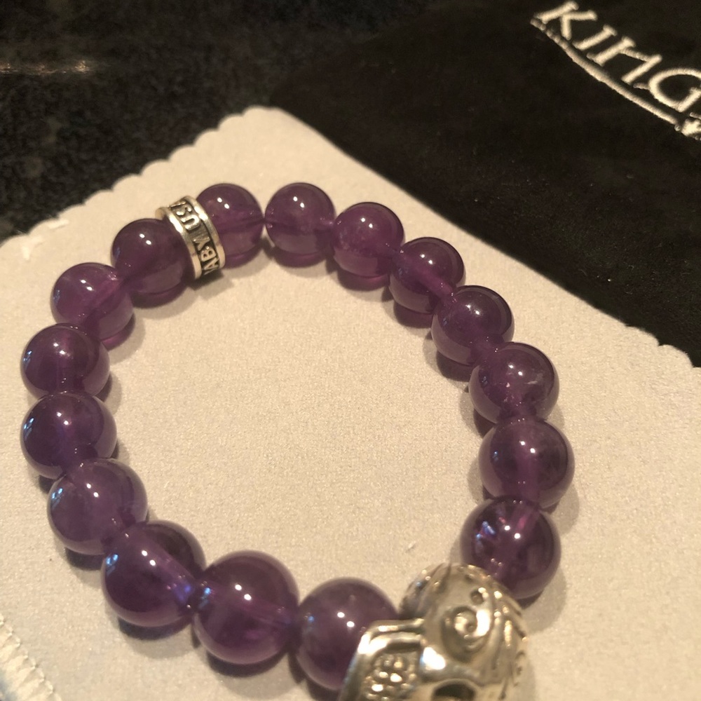 ❌SOLD❌❤️KING BABY STUDIO 10mm Amethyst Bead Silver Skull Bracelet $365 - Picture 6 of 15